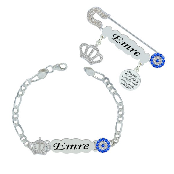 Gümüş İsimli Bebek İğnesi Bileklik Set