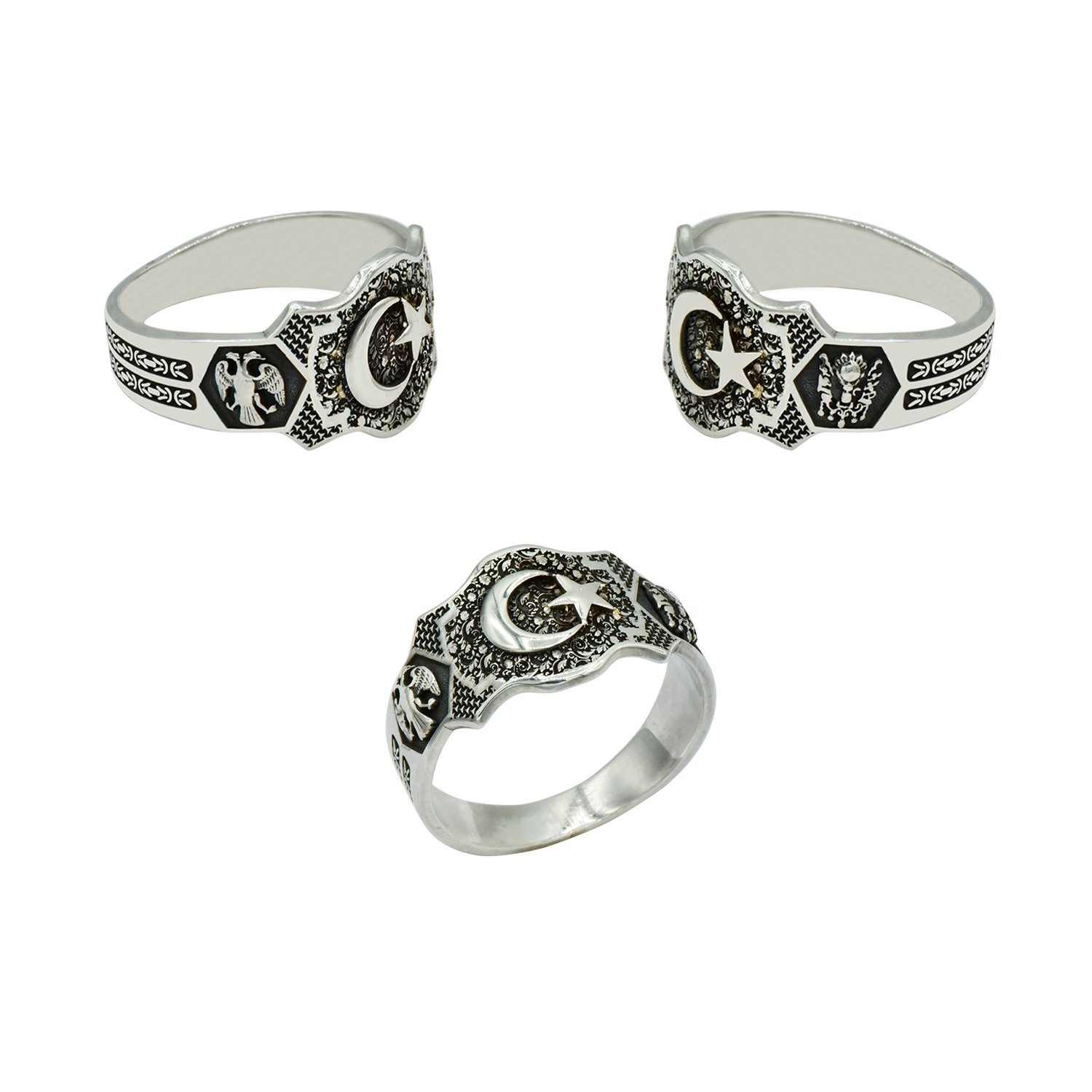 Gümüş Ay Yıldızlı Erkek Yüzük