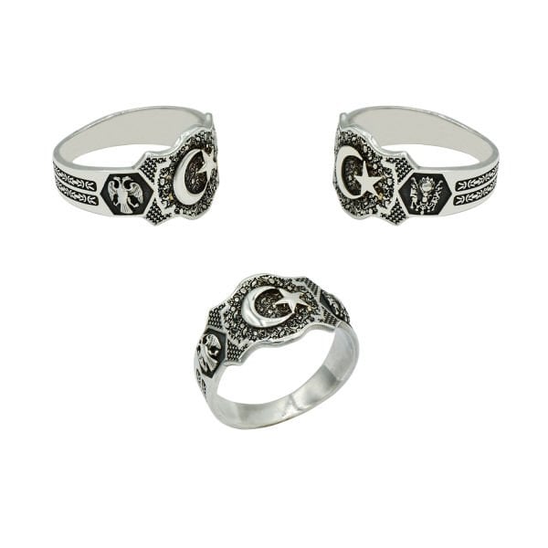 Gümüş Ay Yıldızlı Erkek Yüzük