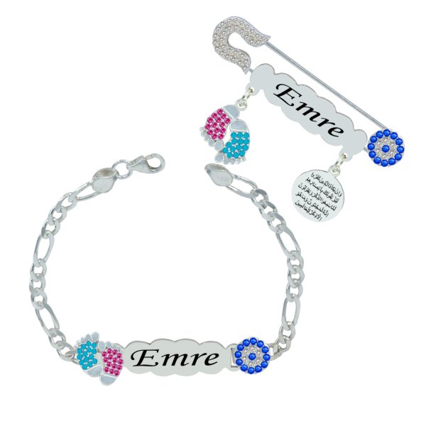 Gümüş Patikli İsimli Bebek İğnesi Künyesi