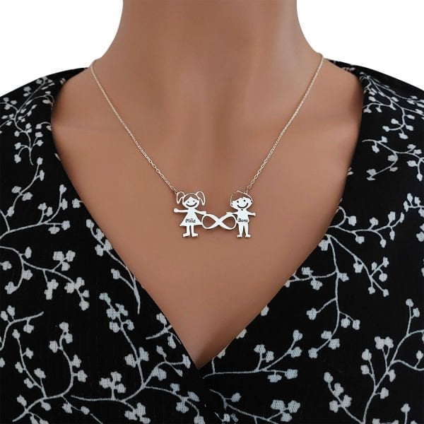 Gümüş Kız ve Erkek Kardeş Kolye