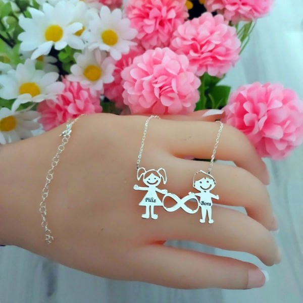 Gümüş Kız ve Erkek Kardeş Kolye