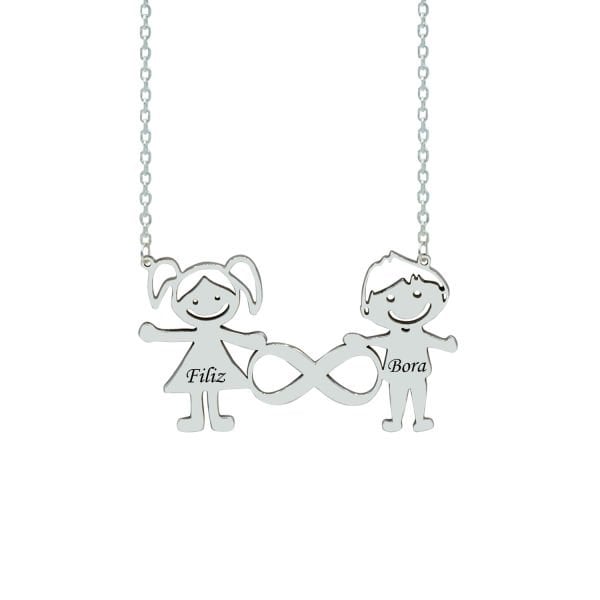 Gümüş Kız ve Erkek Kardeş Kolye