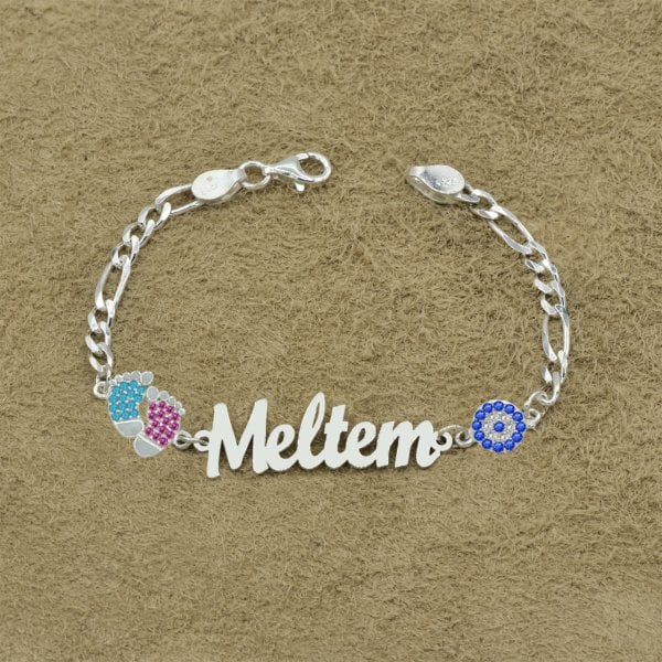 Gümüş Taşlı Patik Nazarlı İsimli Çocuk Bileklik