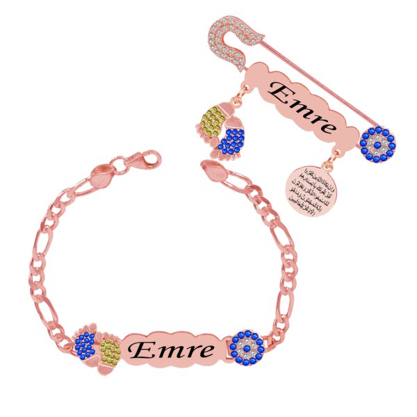 Gümüş İsimli Bebek İğnesi Bileklik Set