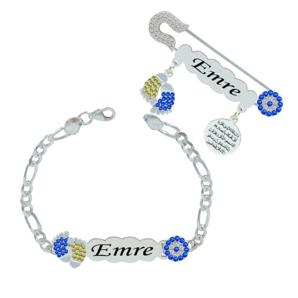 Gümüş İsimli Bebek İğnesi Bileklik Set