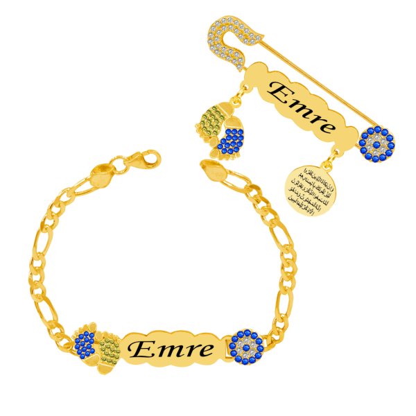 Gümüş İsimli Bebek İğnesi Bileklik Set