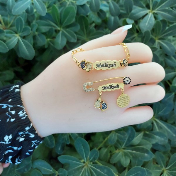 Gümüş İsimli Bebek İğnesi Bileklik Set