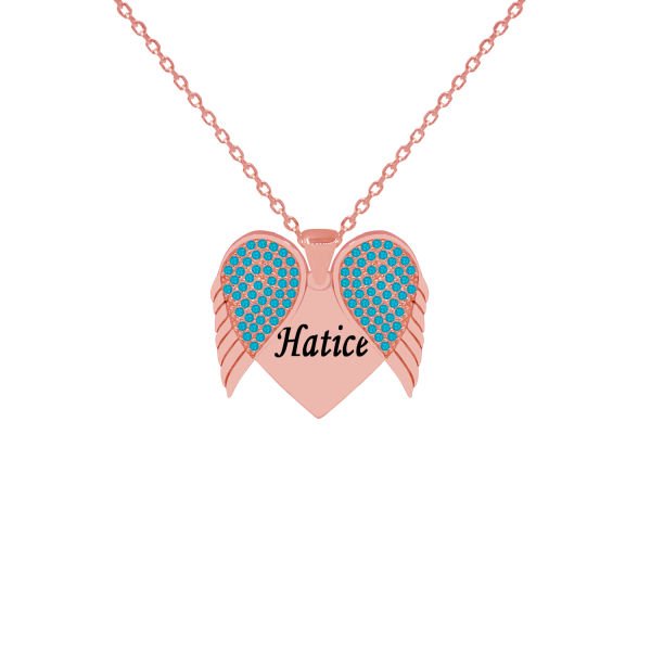 Gümüş Taşlı Kalp Melek Kanatlı İsimli Kolye