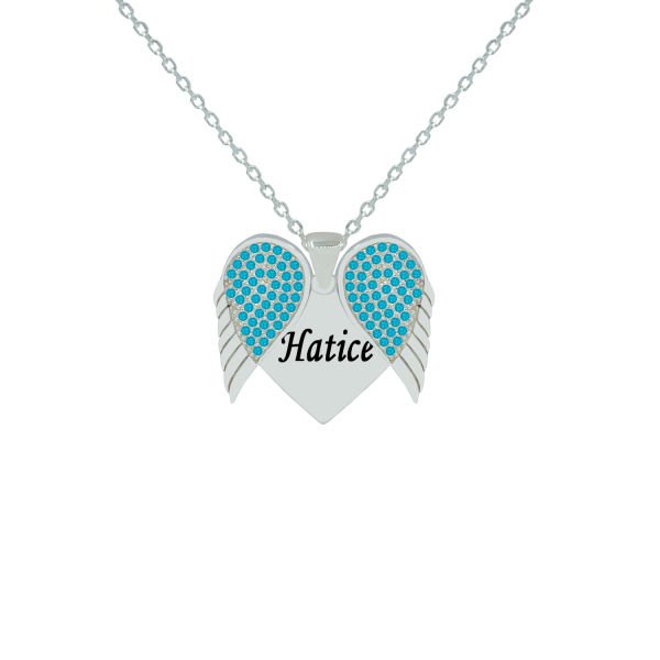 Gümüş Taşlı Kalp Melek Kanatlı İsimli Kolye