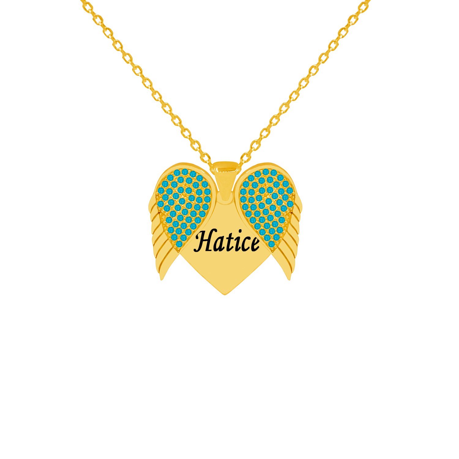 Gümüş Taşlı Kalp Melek Kanatlı İsimli Kolye