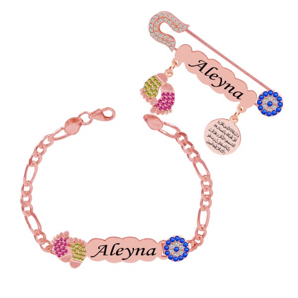 Gümüş İsimli Bebek Bileklik Yaka İğnesi