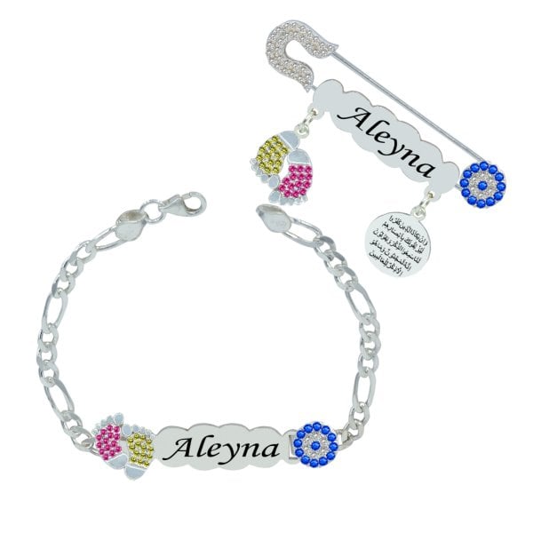 Gümüş İsimli Bebek Bileklik Yaka İğnesi