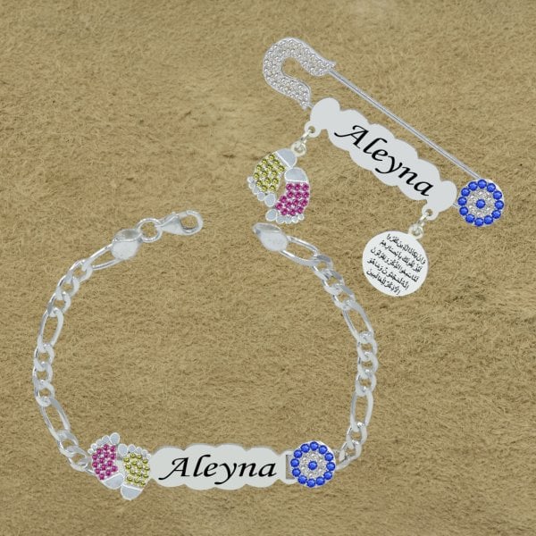 Gümüş İsimli Bebek Bileklik Yaka İğnesi