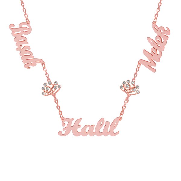 Gümüş Hayat Ağacı 3 İsimli Aile Kolyesi