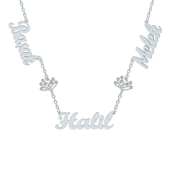 Gümüş Hayat Ağacı 3 İsimli Aile Kolyesi