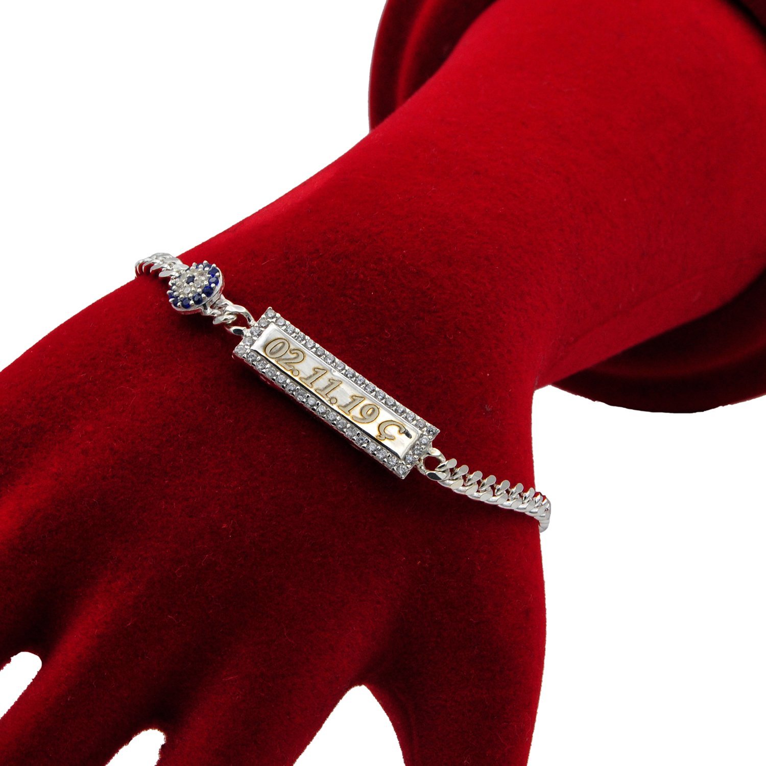 Gümüş Plaka Nazar Boncuklu İsimli Bileklik