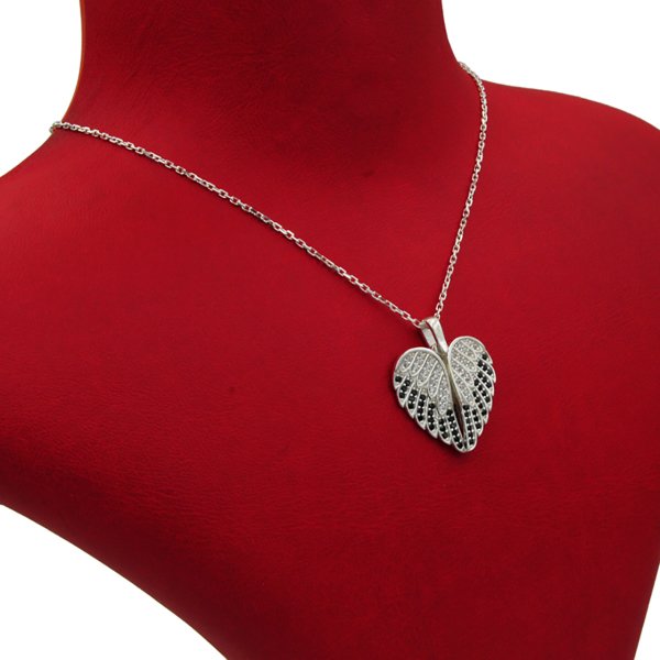 Gümüş Taşlı Kalp Melek Kanatlı İsimli Kolye