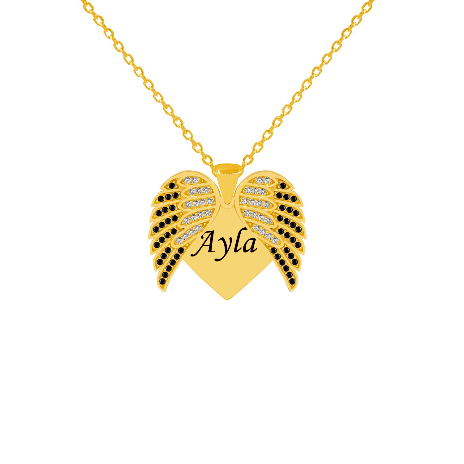 Gümüş Taşlı Kalp Melek Kanatlı İsimli Kolye
