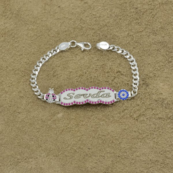 Gümüş Nazarlık Uğur Böcekli İsimli Çocuk Bileklik