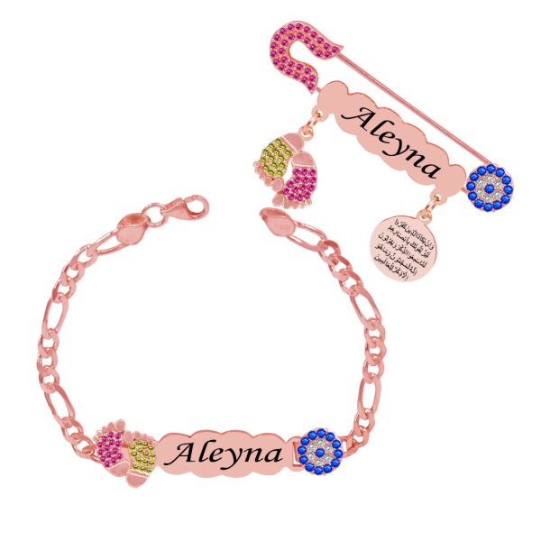 Gümüş Nazarlık İsimli Bebek Künyesi İğnesi