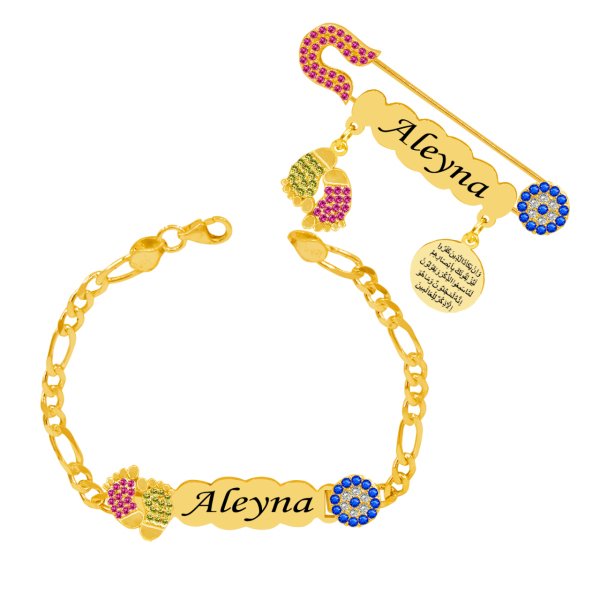 Gümüş Nazarlık İsimli Bebek Künyesi İğnesi