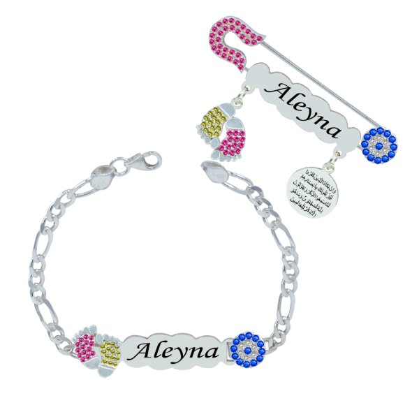 Gümüş Nazarlık İsimli Bebek Künyesi İğnesi