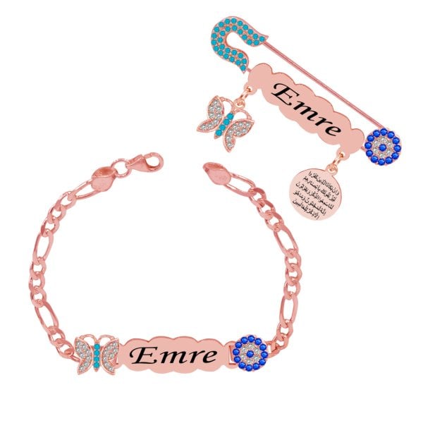 Gümüş Nazarlık İsimli Bebek İğnesi Bileklik