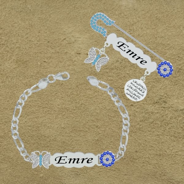 Gümüş Nazarlık İsimli Bebek İğnesi Bileklik