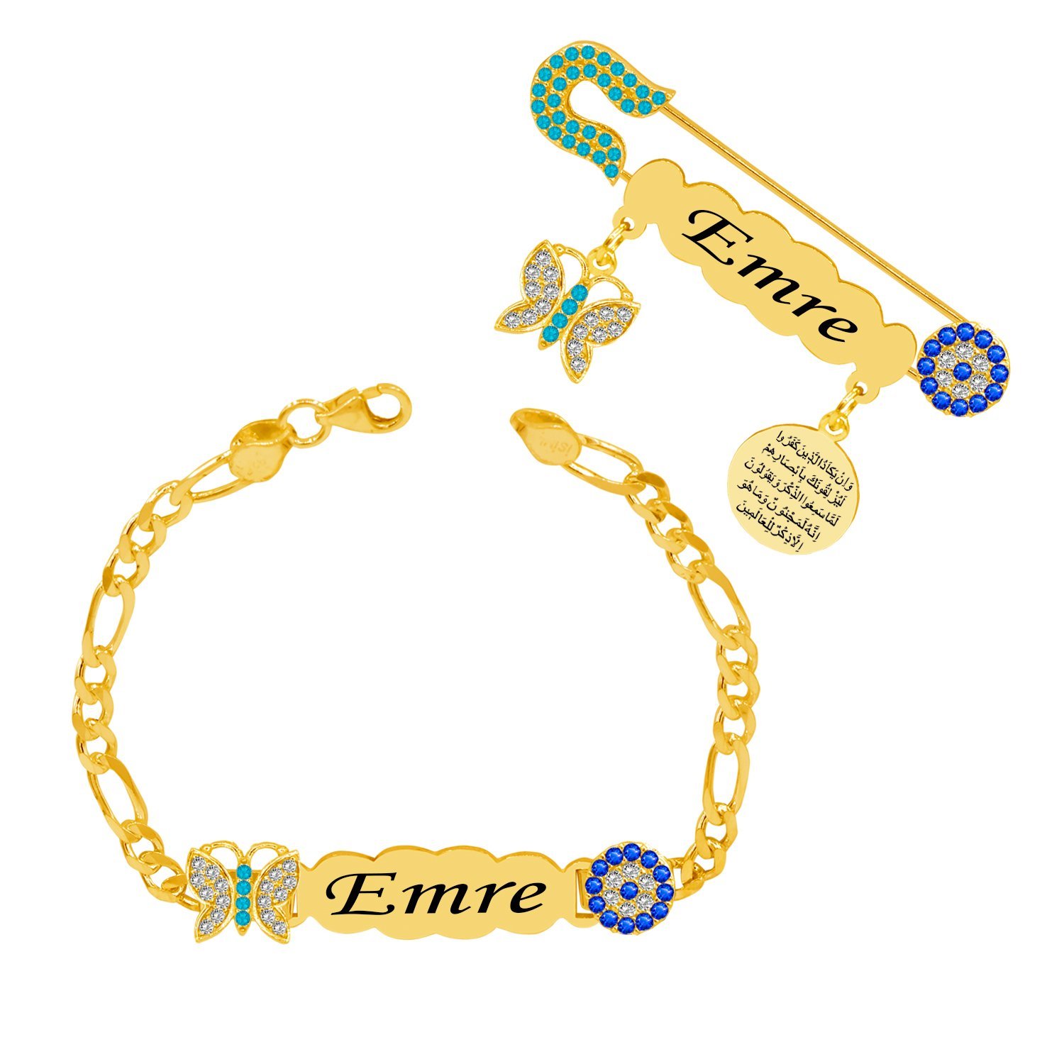 Gümüş Nazarlık İsimli Bebek İğnesi Bileklik