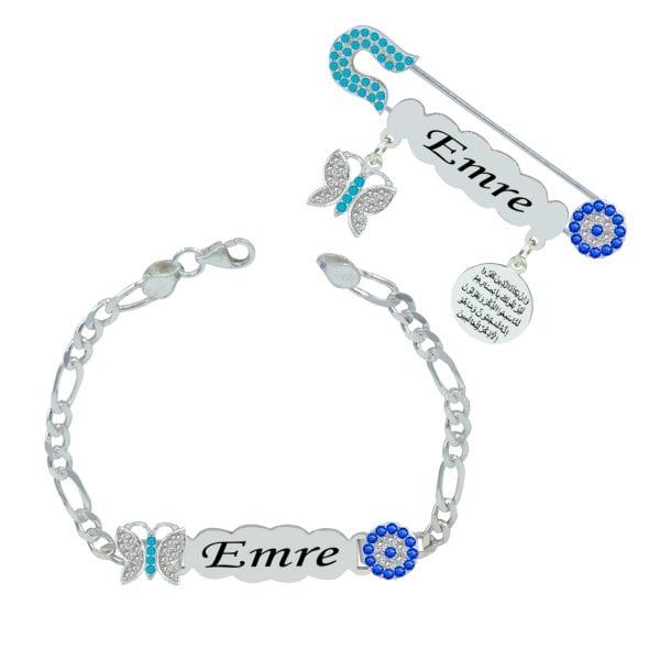 Gümüş Nazarlık İsimli Bebek İğnesi Bileklik