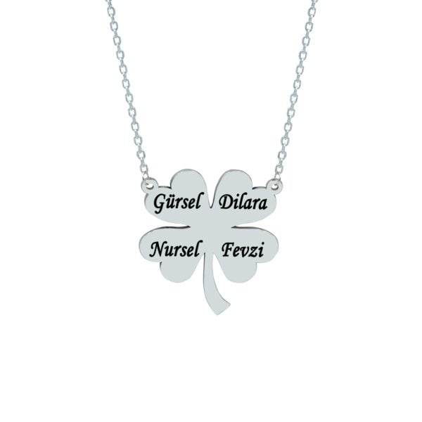 Gümüş Özel Tasarım Kalpli Yonca İsimli Kolye