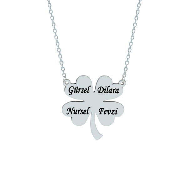 Gümüş Özel Tasarım Kalpli Yonca İsimli Kolye