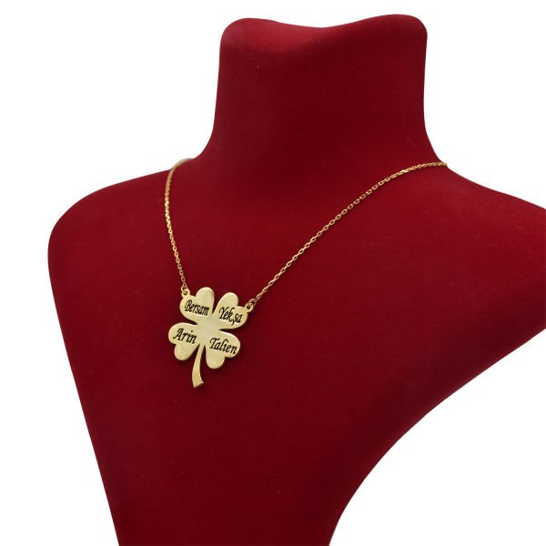 Gümüş Özel Tasarım Kalpli Yonca İsimli Kolye