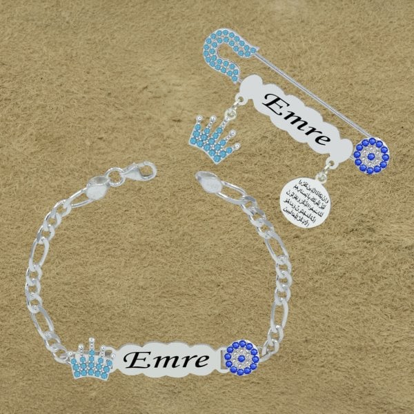 Gümüş İsimli Erkek Bebek İğnesi Bileklik