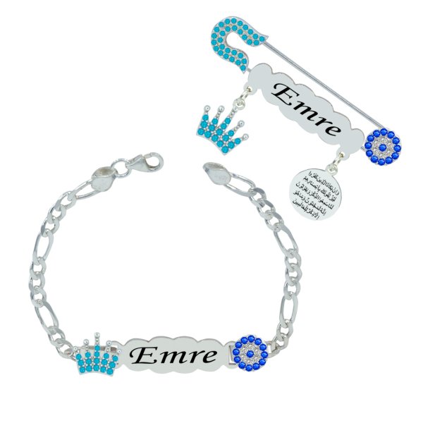 Gümüş İsimli Erkek Bebek İğnesi Bileklik