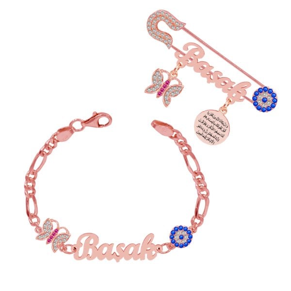 Gümüş Kelebekli İsimli Bebek İğnesi Bileklik