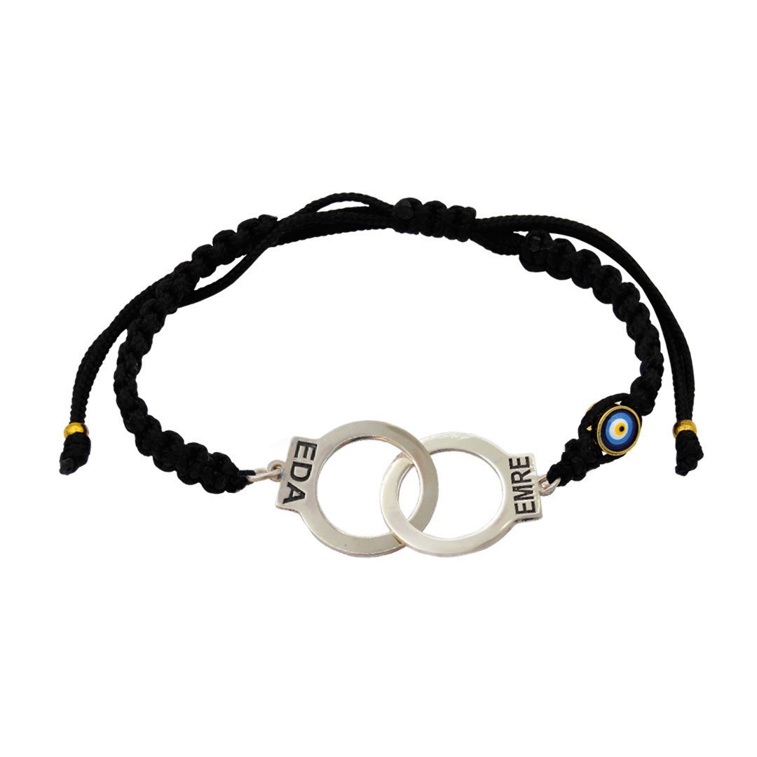 Gümüş Nazarlı Makrome İpli Kelepçe İsimli Bileklik