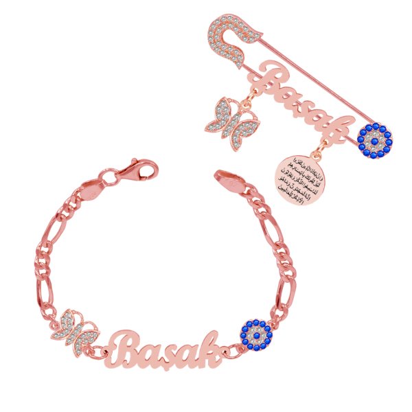 Gümüş İsimli Bebek İğnesi Bileklik Seti