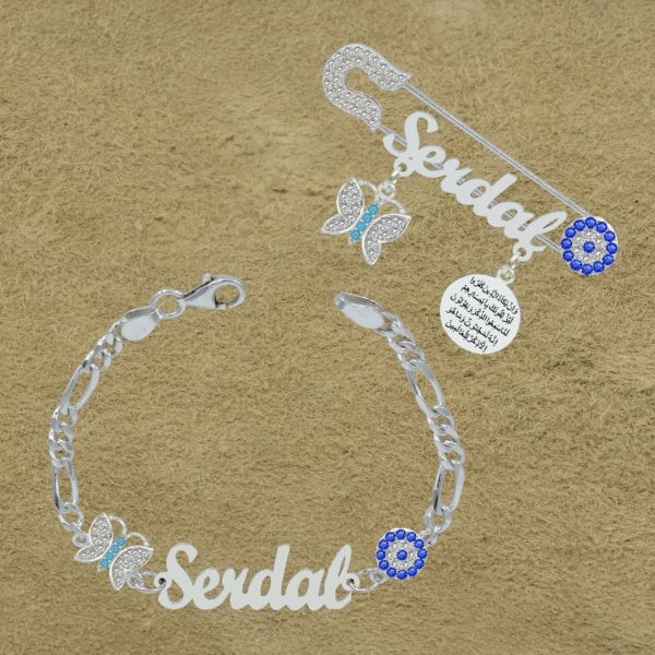 Gümüş İsimli Bebek Çatal İğne Bileklik