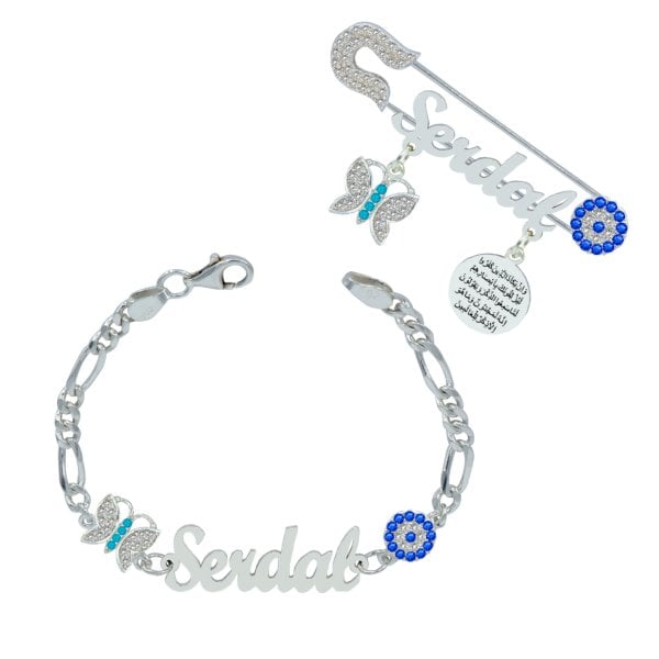 Gümüş İsimli Bebek Çatal İğne Bileklik