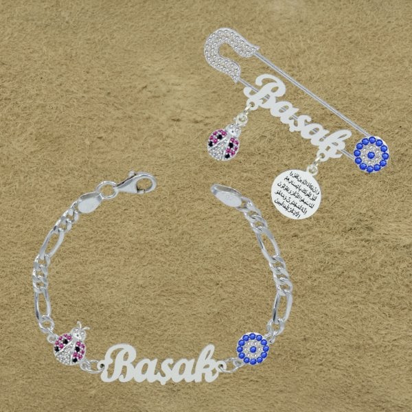 Gümüş Uğur Böcekli Bebek İğnesi Künyesi