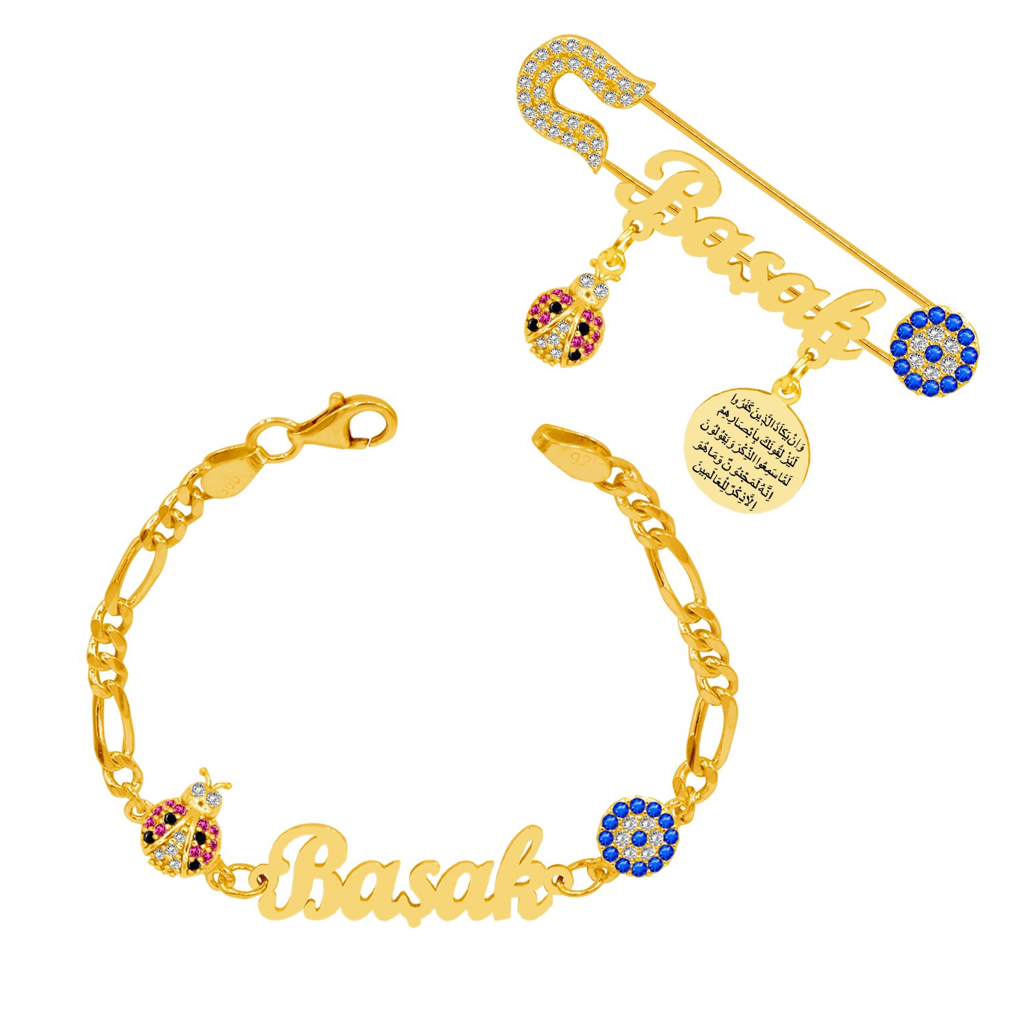 Gümüş Uğur Böcekli Bebek İğnesi Künyesi