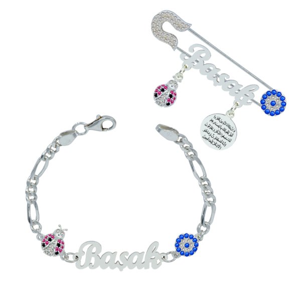 Gümüş Uğur Böcekli Bebek İğnesi Künyesi