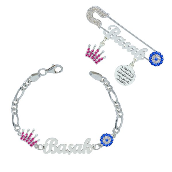 Gümüş Taçlı İsimli Bebek Bileklik İğnesi