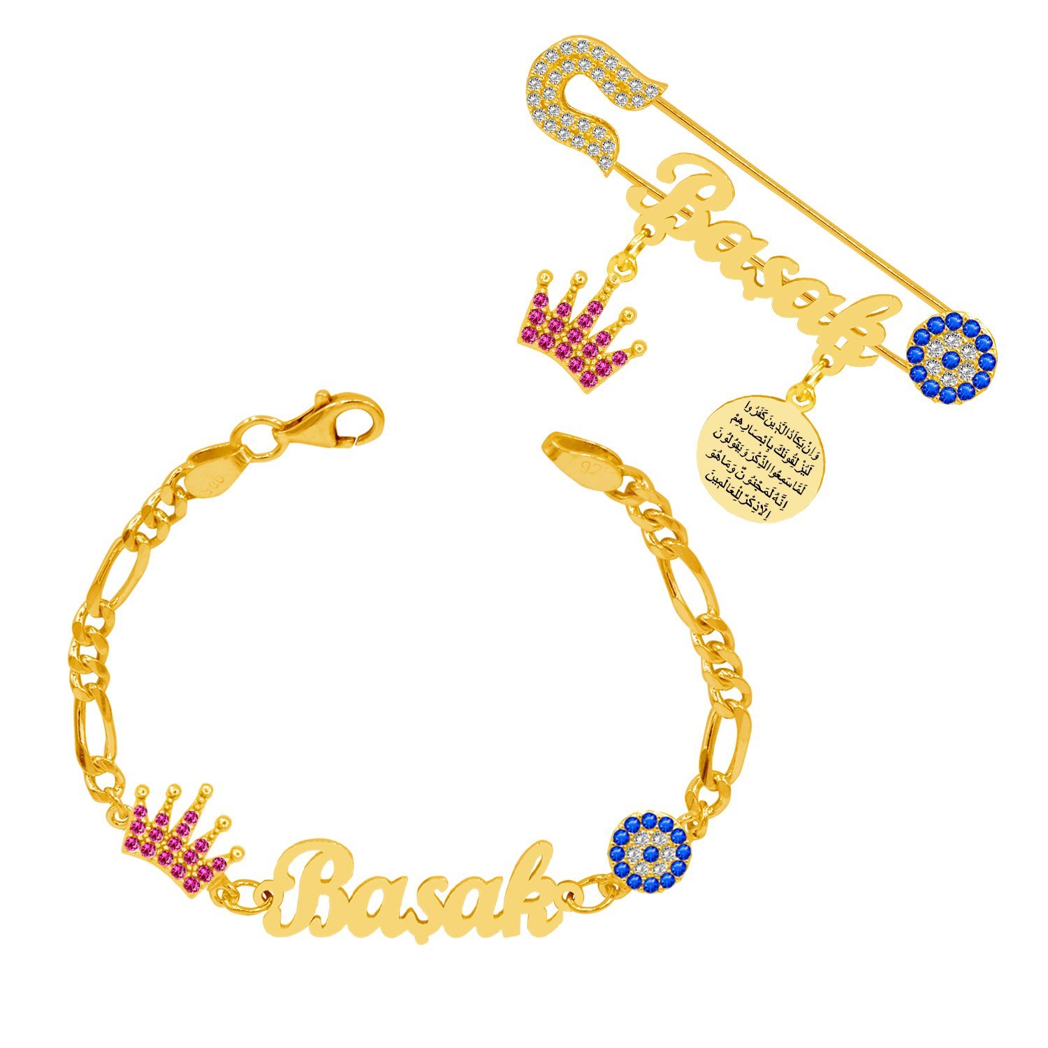 Gümüş Taçlı İsimli Bebek Bileklik İğnesi