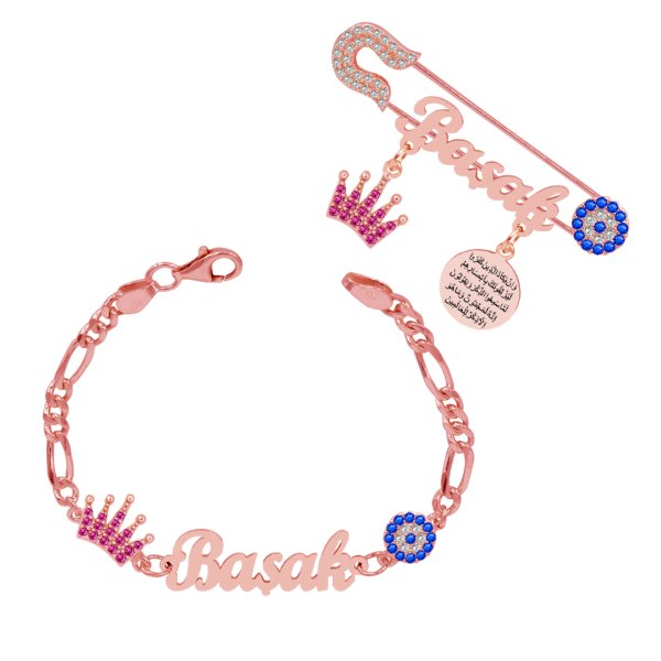 Gümüş Taçlı İsimli Bebek Bileklik İğnesi