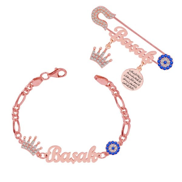Gümüş İsimli Bebek İğnesi Bileklik Set