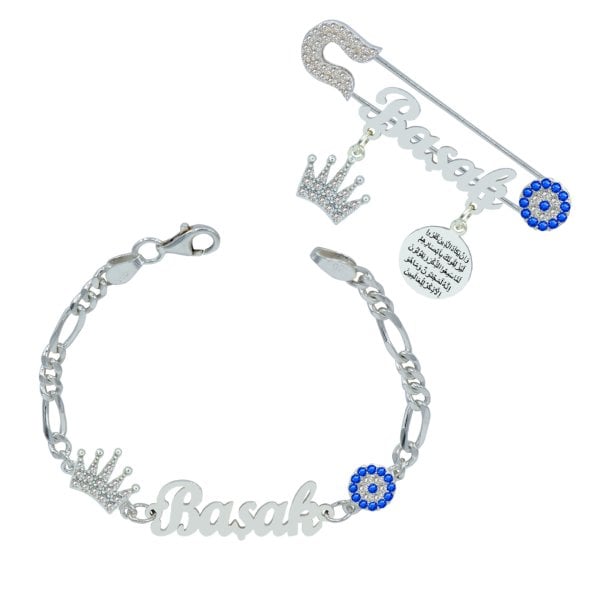 Gümüş İsimli Bebek İğnesi Bileklik Set
