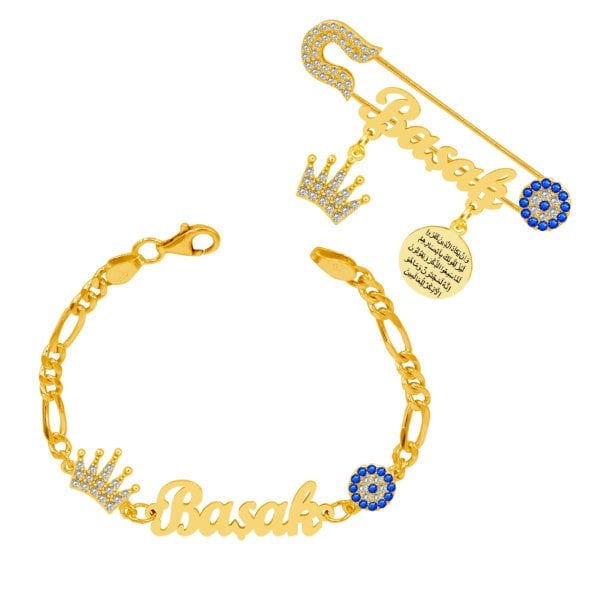 Gümüş İsimli Bebek İğnesi Bileklik Set